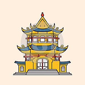 Buddhist temple, monastery. Buddhism symbol. Pagoda house. Vector illustration. Religion building