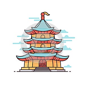 Buddhist temple, monastery. Buddhism symbol. Pagoda house. Vector illustration. Religion building