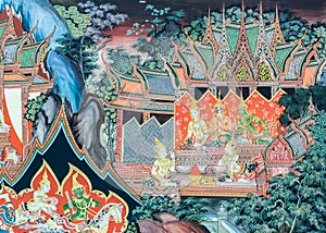 Buddhist temple mural painting art in Thailand