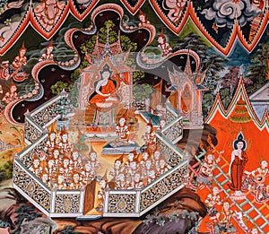 Thai Buddhist temple mural painting art