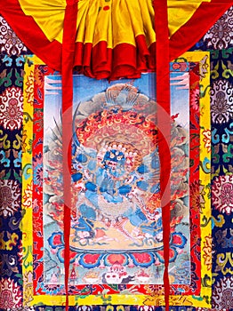 Buddhist thangka, Tibetan Buddhist painting on cotton, or silk a