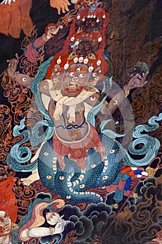 Buddhist wall painting in the Drepung Monastery - Tibet