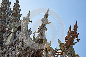 Wooden Sculpturers at Pattaya Sanctuary Of Truth in Thailand photo