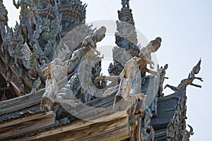 Wooden Sculpturers at Pattaya Sanctuary Of Truth in Thailand photo