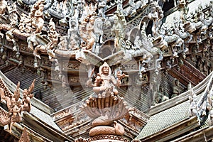 Wooden Sculpturers at Pattaya Sanctuary Of Truth in Thailand photo