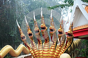 Buddish Temple In Thailand Under Rain