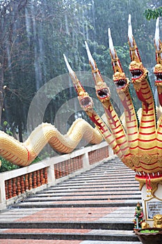 Buddish Temple In Thailand Under Rain