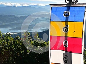 Buddist flag at sunrise