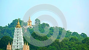 Buddist temple on foot mountain and pagoda on top mountain