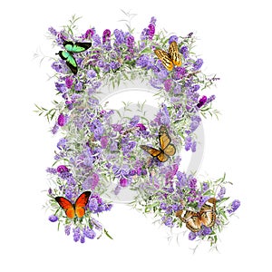 Buddleia flower capital letter alphabet - letter R