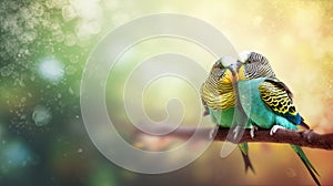 budgerigars australian parakeets on color background