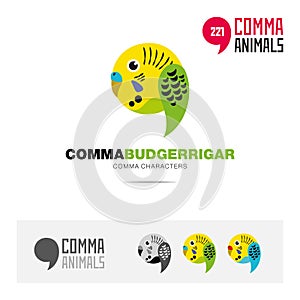 Budgerrigar wavy parrot bird concept icon set and modern brand identity logo template and app symbol based on comma sign