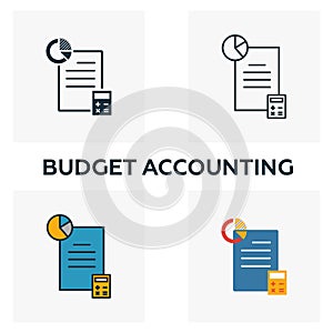 Budget Accounting icon set. Four elements in diferent styles from business management icons collection. Creative budget accounting