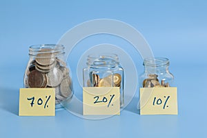 Budget allocation in percentage, savings.