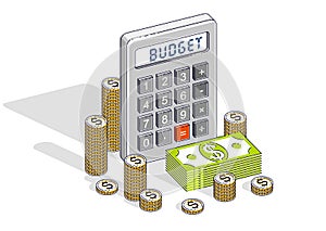 Budget and bookkeeping or accounting concept, calculator and mo