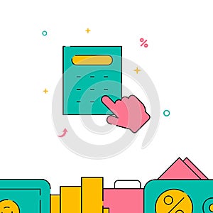 Budget calculator finger filled line icon, simple vector illustration