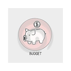 Budget. Concept of business finance. Pig money box. Line icon. Vector illustration. photo