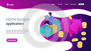 Budget control app isometric 3D landing page.