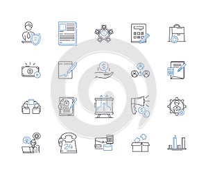 Budget control line icons collection. Limits, Spreadsheets, Savings, Forecast, Tracking, Cutoffs, Allocations vector and