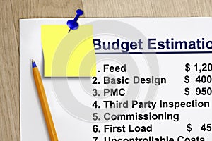 Budget cost estimation for a project