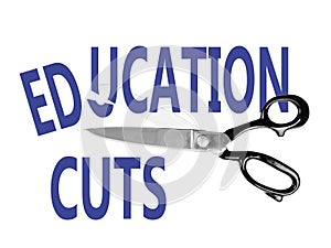 Budget cuts, Education, with scissors, on white