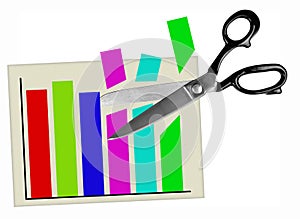 Budget cuts - scissors and graph, chart - isolated
