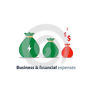 Financial shrinkage, business devaluation, budget deficit, corporate expenses, income lowering, vector icon photo