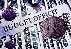 Budget Deficit news and Coronavirus on money photo