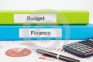 Budget and finance documents with reports photo