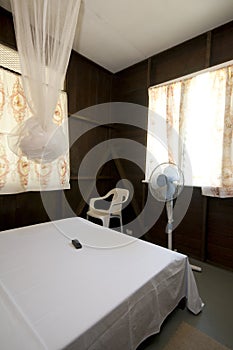 Budget guest house room with mosquito net