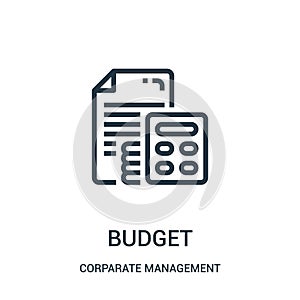 budget icon vector from corparate management collection. Thin line budget outline icon vector illustration. Linear symbol for use photo