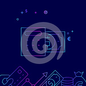 Budget, Money Calculator Vector Line Icon, Illustration on a Dark Blue Background. Related Bottom Border