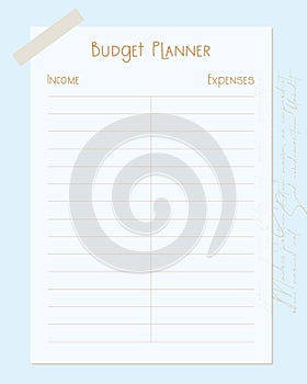 Budget planner template blue page design collage scrapbooking vintage style, income and expenses.