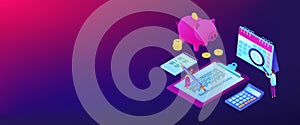 Budget planning isometric 3D banner header.