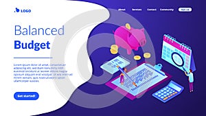Budget planning isometric 3D landing page.