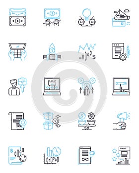 Budget planning linear icons set. Frugal, Thrifty, Allocation, Expenditure, Saver, Fiscal, Planning line vector and