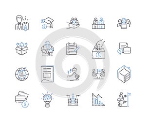 Budget surpluses line icons collection. Excess, Abundance, Overflow, Profit, Riches, Surfeit, Reserves vector and linear photo