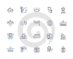 Budget travel outline icons collection. Cheap, Budget, Affordable, Frugal, Economic, Thrifty, Low-cost vector and