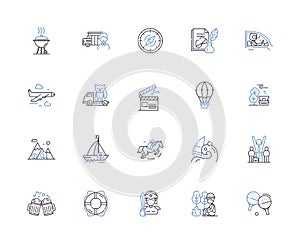 Budget travel outline icons collection. Cheap, Budget, Affordable, Frugal, Economic, Thrifty, Low-cost vector and