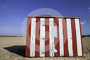 Budget vacation property. Striped beach hut.