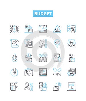 Budget vector line icons set. Budget, Finances, Costs, Spendings, Allotment, Outlay, Allowance illustration outline