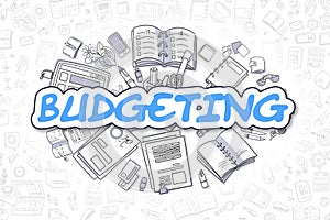 Budgeting - Cartoon Blue Word. Business Concept.