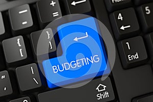 Budgeting CloseUp of Blue Keyboard Button. 3D.