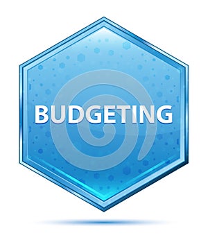 Budgeting crystal blue hexagon button
