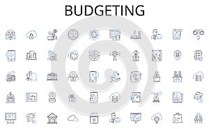 Budgeting line icons collection. Thrill, Exploration, Adrenaline, Courage, Wanderlust, Discovery, Excitement vector and