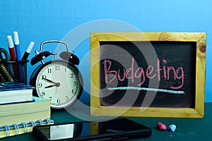 Budgeting Planning on Background of Working Table with Office Supplies.