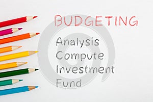 Budgeting text concept