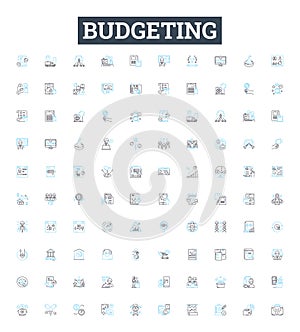 Budgeting vector line icons set. budgeting, plan, finance, money, saving, cost, income illustration outline concept