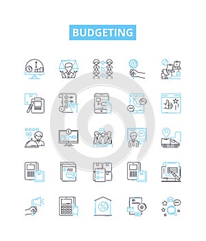 Budgeting vector line icons set. budgeting, plan, finance, money, saving, cost, income illustration outline concept