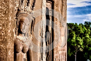 Budha sculptures of the Angkor Wat temple in Cambodia